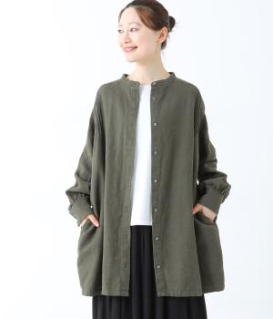 コットンリネンピンタックチュニック(カーキ-F)