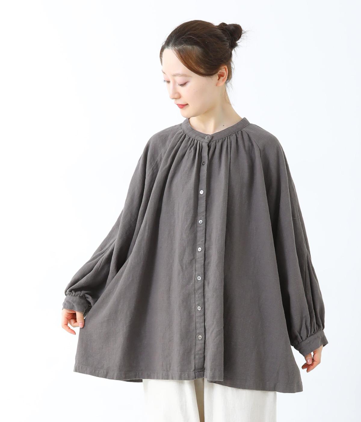 コットンリネン袖切り替えブラウス(チャコール-F)