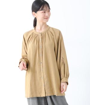 コットンリネン袖切り替えブラウス(ベージュ-F)