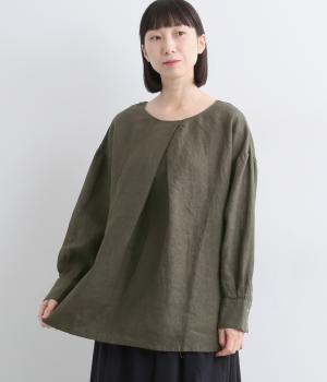 9番手リネン前タックプルオーバー(チャコール-F)