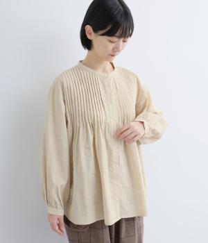 コットンリネンピンタック前あきブラウス(キナリ-F)