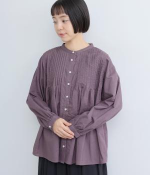コットンリネンピンタック前あきブラウス(パープル-F)