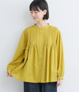 コットンリネンピンタック前あきブラウス(イエロー-F)