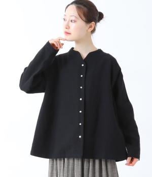 コットンリネンダブルガーゼ前あきブラウス(ブラック-F)