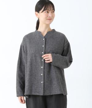 コットンリネンダブルガーゼ前あきブラウス(グレー-F)