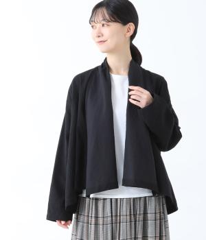コットンリネンダブルガーゼショート羽織(ブラック-F)