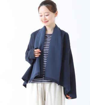 コットンリネンダブルガーゼショート羽織(ネイビー-F)
