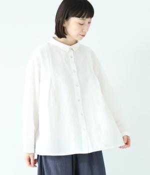 コットンリネンオックスシャツ襟付きブラウス(オフ-F)