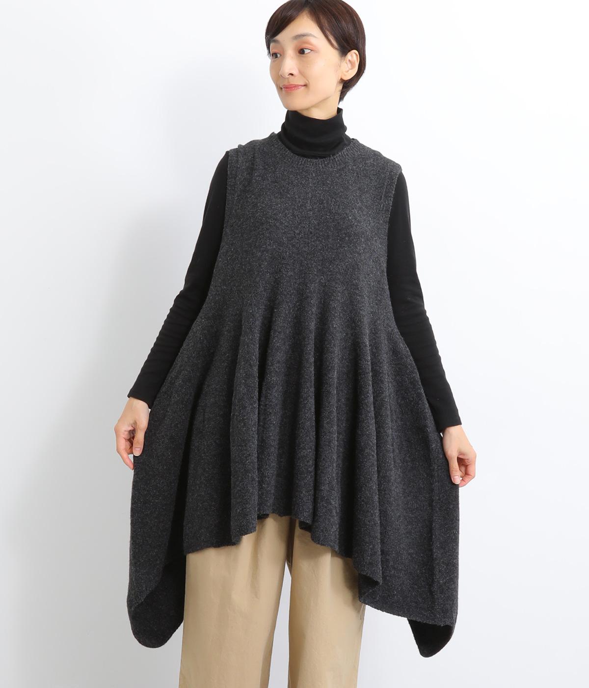 ポリコットンニットロングベスト(チャコール-F)