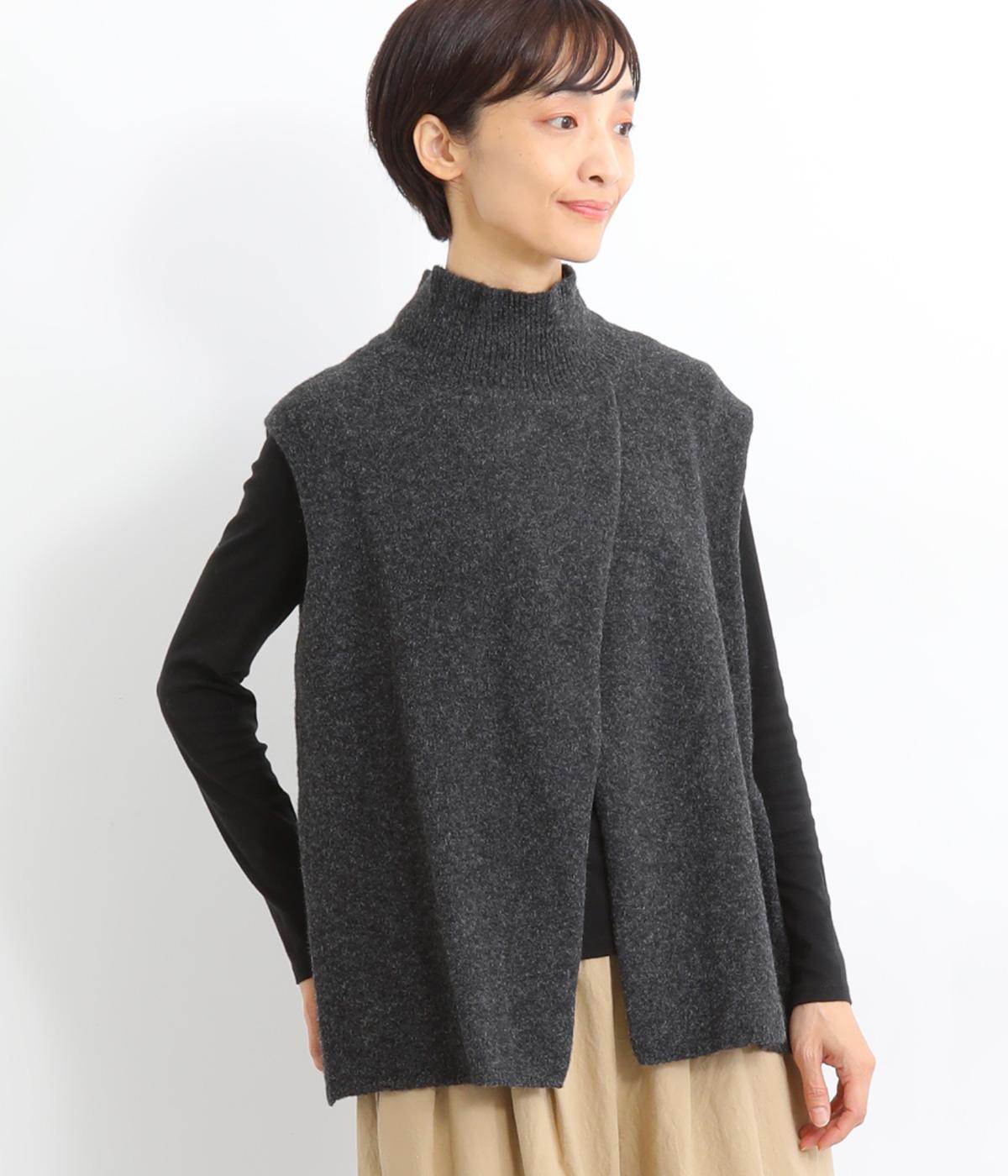ポリコットンニット前後差ベスト(チャコール-F)