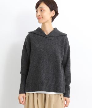 ポリコットンニットオープンカラープルオーバー(チャコール-F)