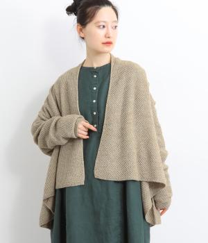 アクリルウール鹿の子編みカーディガン(ベージュ-F)