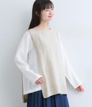 14番手リネン配色重ねプルオーバー(キナリ×オフ-F)