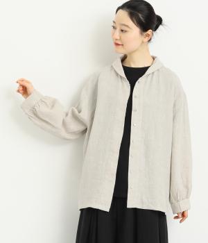 14番手リネンラウンド襟比翼あきブラウス(キナリ-F)