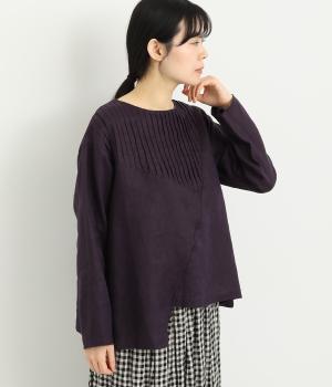 14番手リネンアシンメトリータック切り替えプルオーバー(パープル-F)