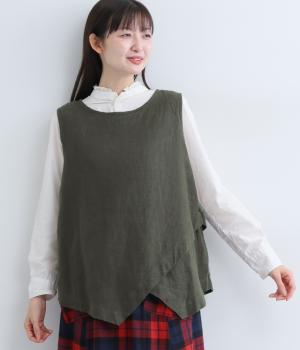 コットンリネン起毛重ねベスト(チャコール-F)