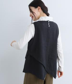 コットンリネン起毛重ねベスト(ブラック-F)