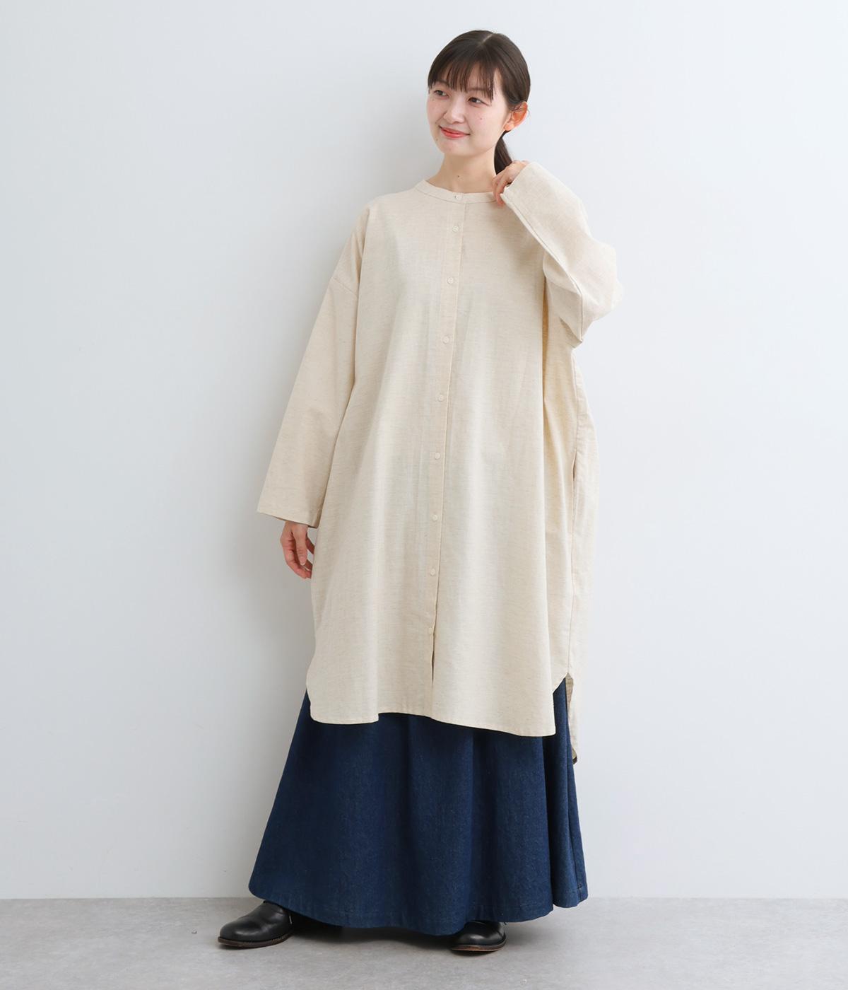 コットンリネンバンド襟チュニック(キナリ-F)