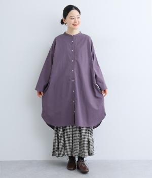 コットンリネンバンド襟チュニック(パープル-F)