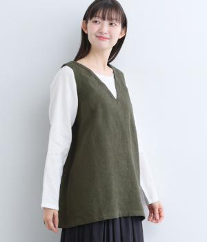 9番手リネン配色切り替えプルオーバー(チャコール×オフ-F)