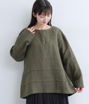 9番手リネンタックデザインプルオーバー(チャコール-F)