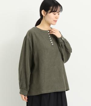 9番手リネン多ボタンブラウス(チャコール-F)