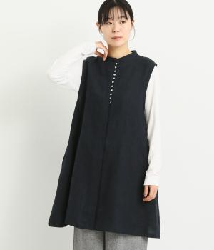 9番手リネン比翼あきロングベスト(ネイビー-F)