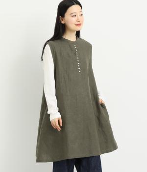 9番手リネン比翼あきロングベスト(チャコール-F)