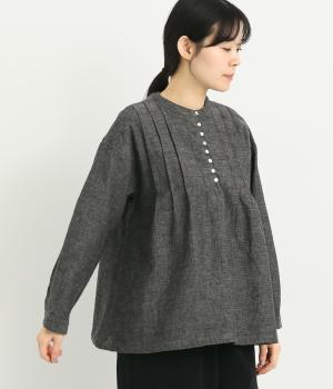 コットンリネンダブルガーゼ多ボタンプルオーバー