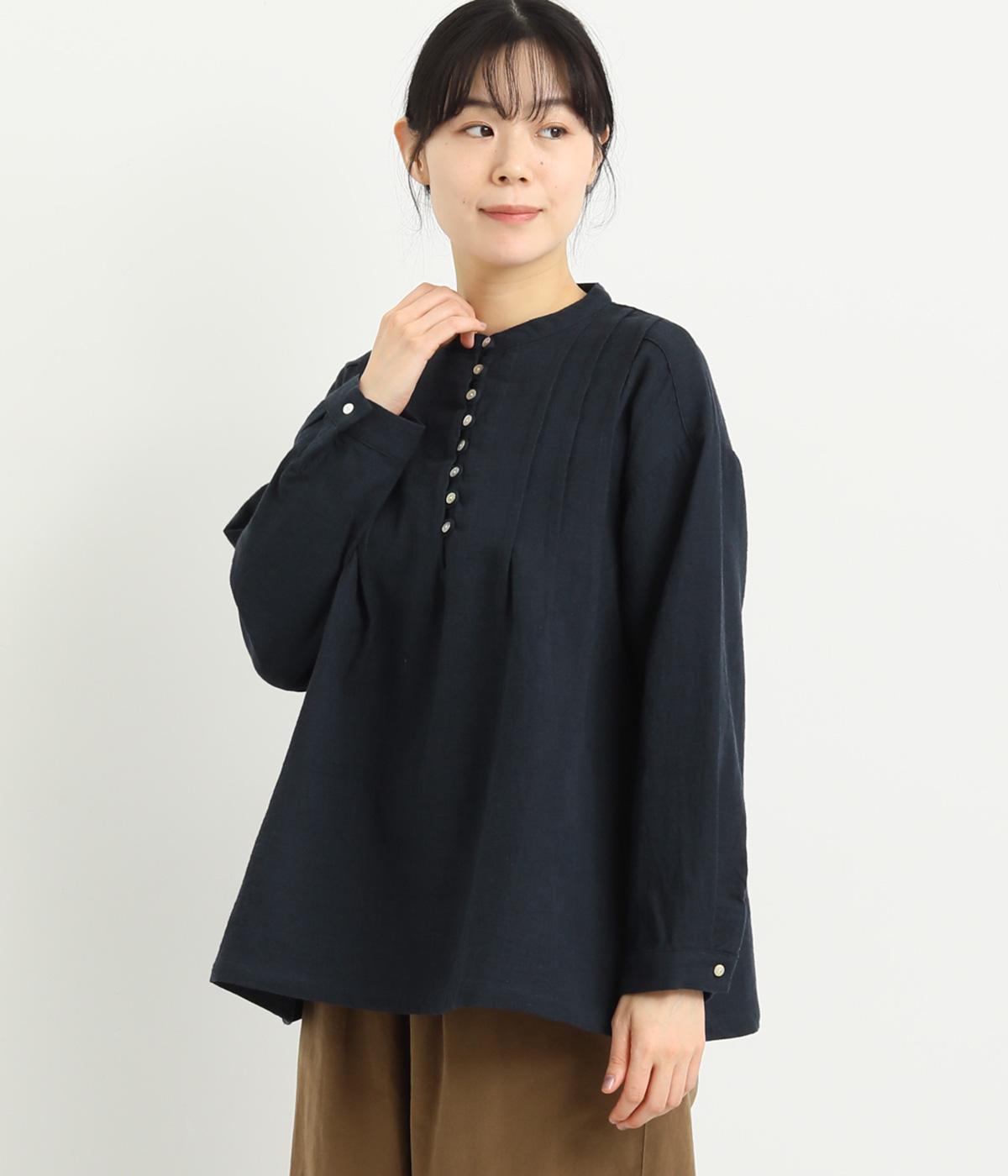コットンリネンダブルガーゼ多ボタンプルオーバー(ネイビー-F)