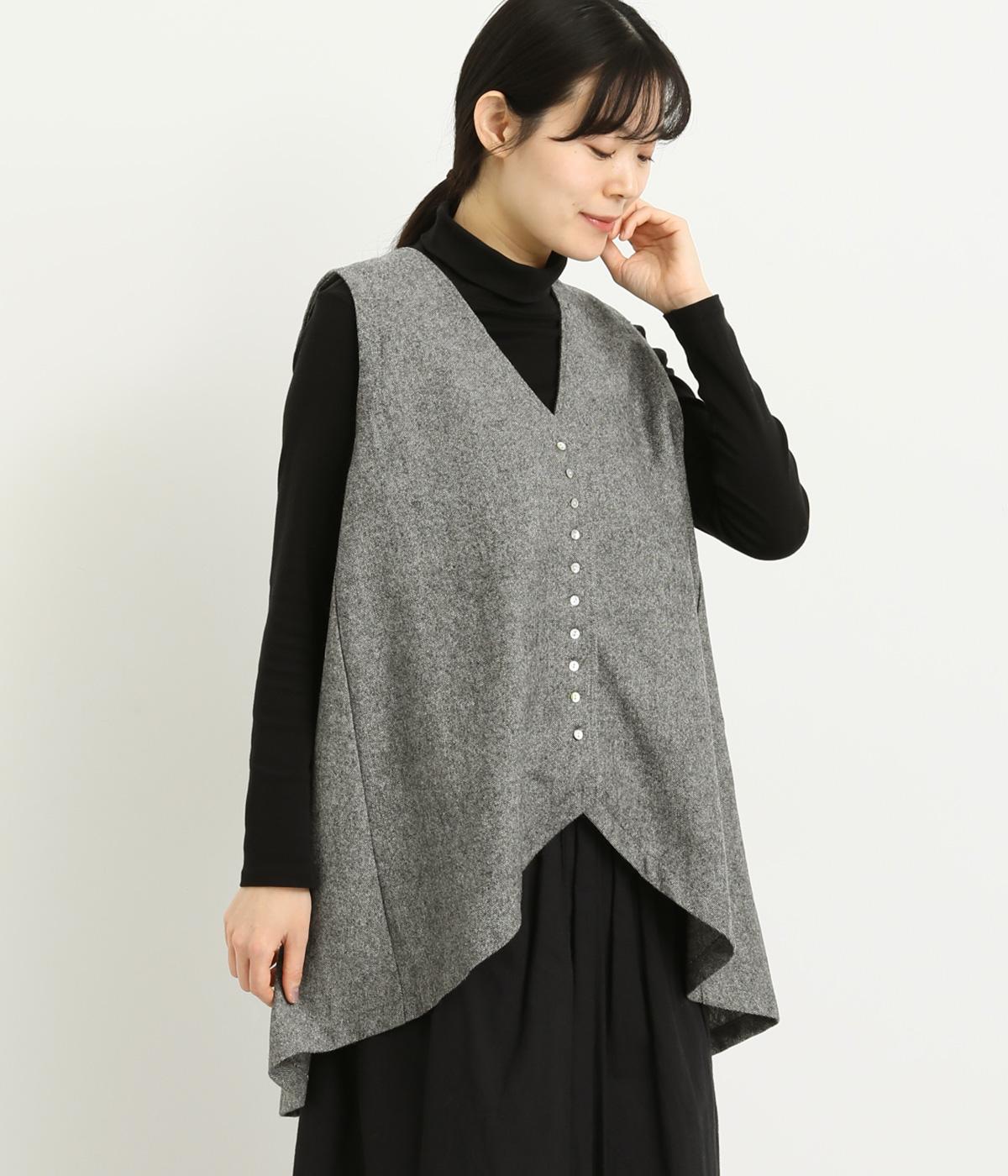 ウールツイード多ボタンベスト(チャコール-F)