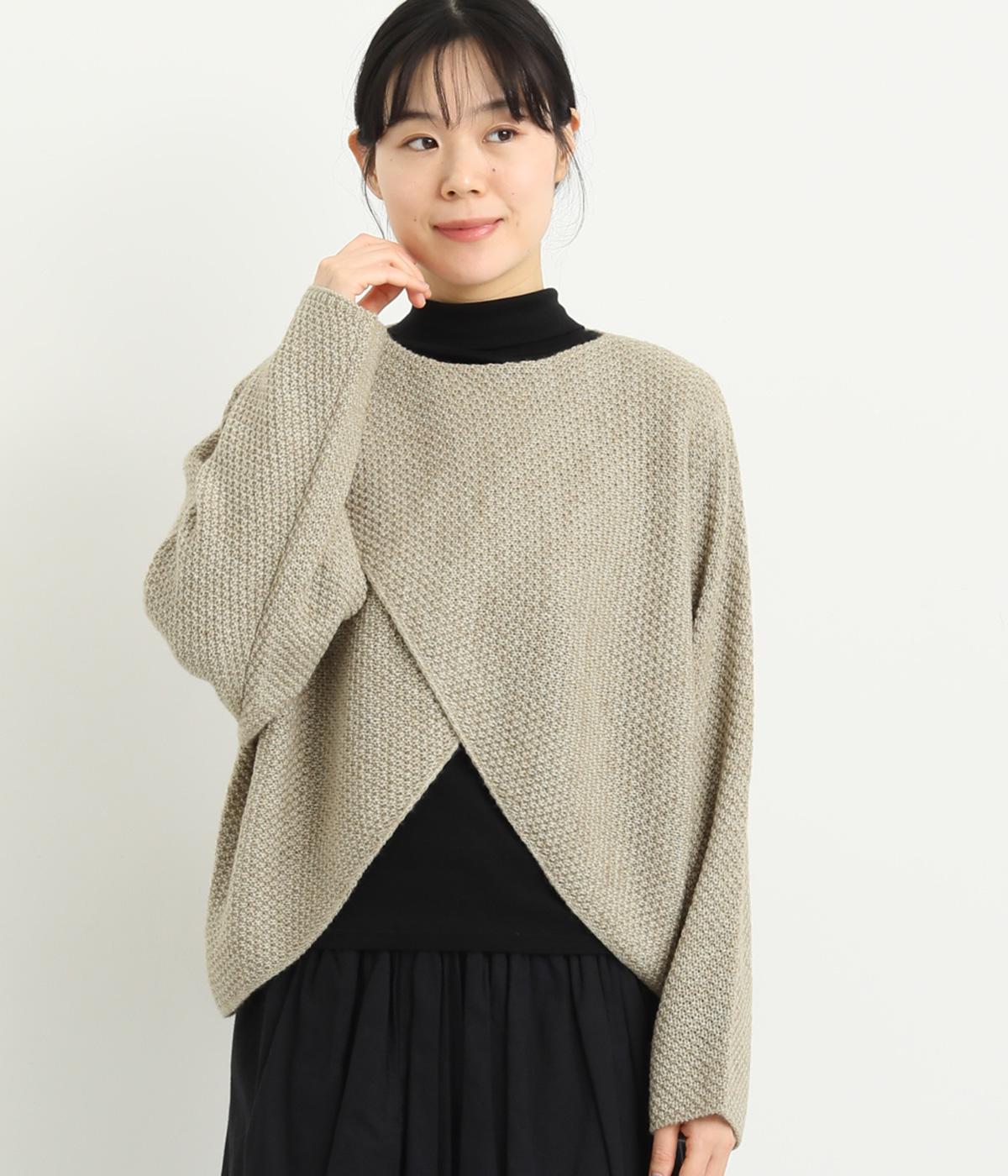 アクリルウール鹿の子編みプルオーバー(ベージュ-F)