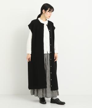 アクリルウール鹿の子編みロングベスト(ブラック-F)