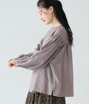 14番手リネンギャザー切り替えボリュームブラウス(アッシュグレー-F)