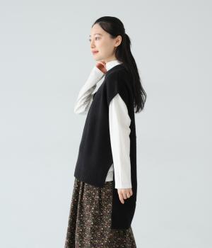 アクリルウール鹿の子編みベスト(ブラック-F)