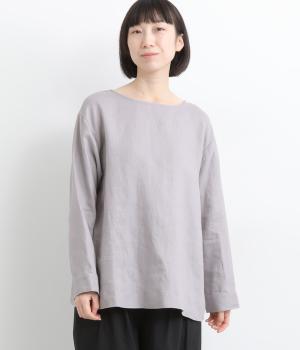 14番手リネン前後着ノーカラーブラウス