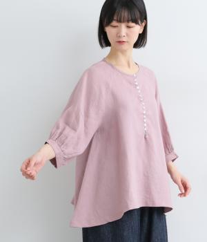 14番手リネン多ボタン7分袖ブラウス