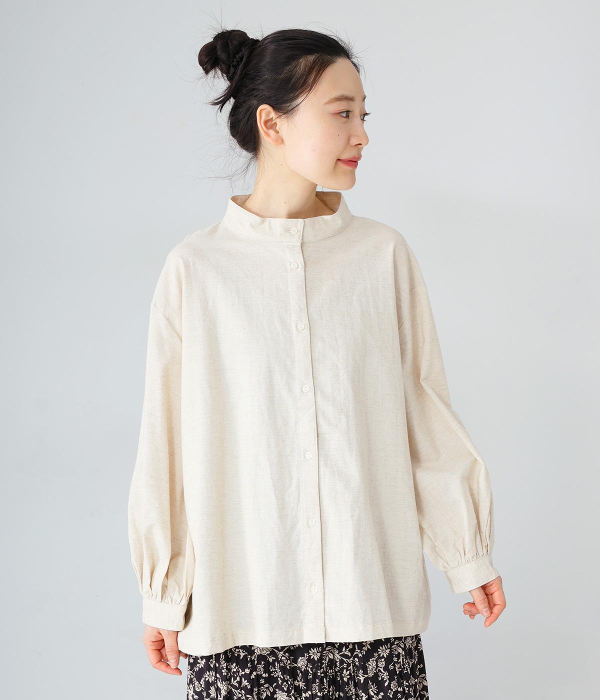 コットンリネンボリューム袖前あきブラウス(キナリ-F)