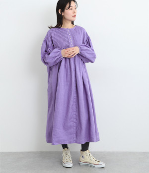 多ボタン比翼ピンタックボリュームワンピース(モーヴ-ONESIZE)