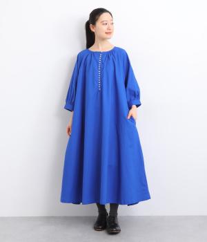 コットンリネン 5分袖多ボタンワンピース