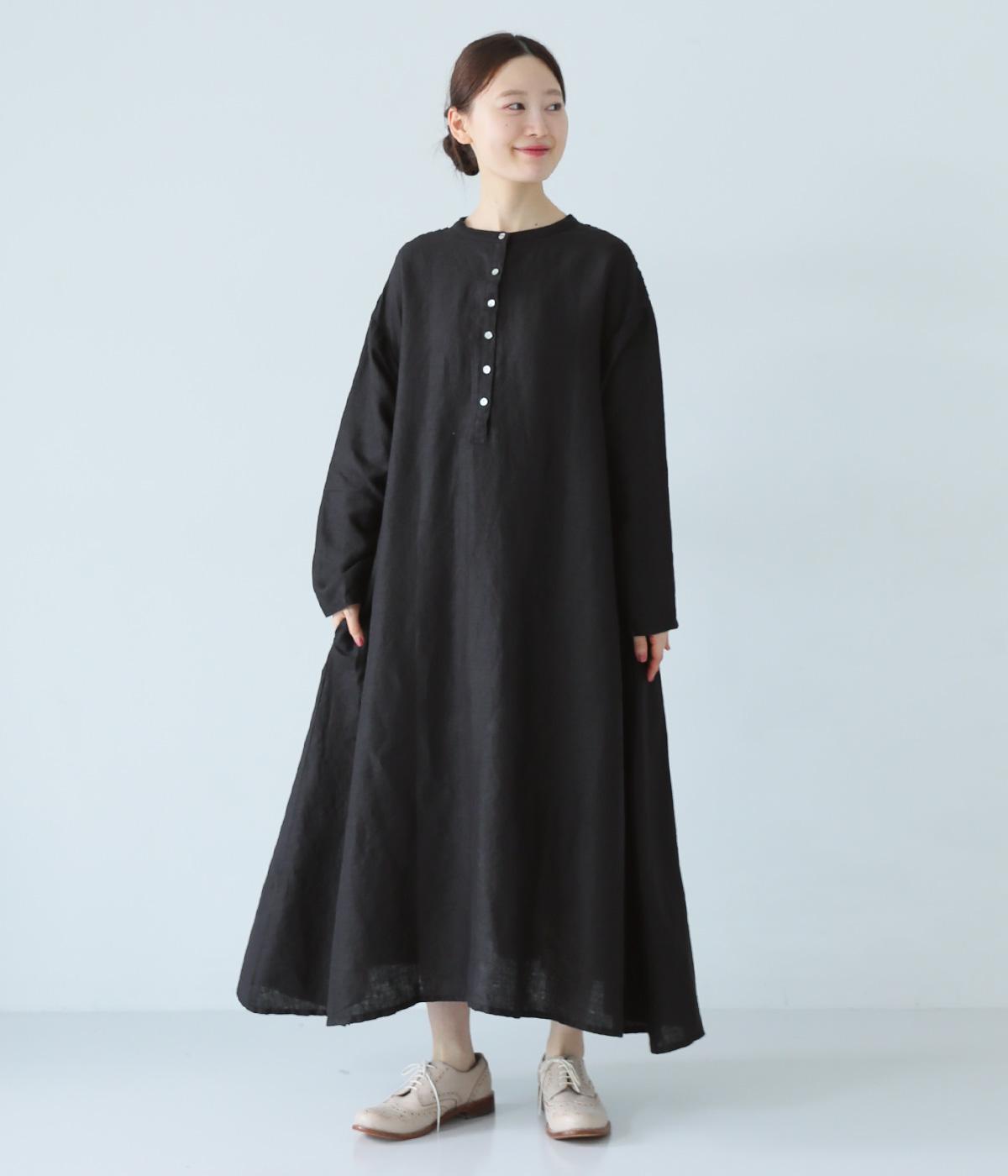 14番手リネン2wayピンタックワンピース(ブラック-ONESIZE)