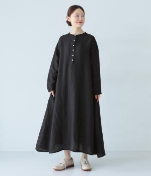 14番手リネン2wayピンタックワンピース(ブラック-ONESIZE)
