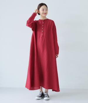 14番手リネン2wayピンタックワンピース(レッド-ONESIZE)