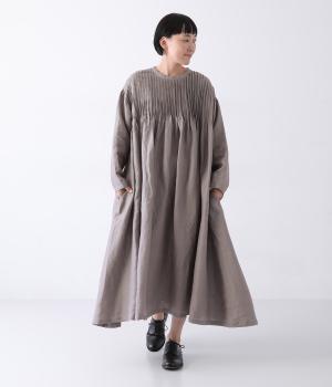 14番手リネン2wayピンタックワンピース(アッシュグレー-ONESIZE)
