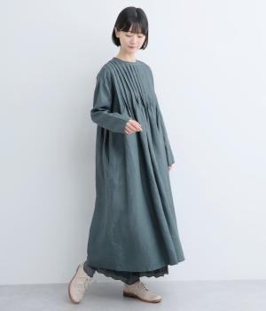 14番手リネンテレコタックワンピース(ダルブルー-F)