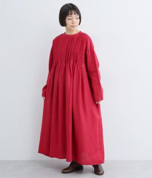 14番手リネンテレコタックワンピース(レッド-F)