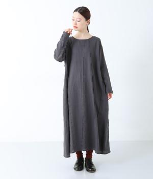 14番手リネンランダム切り替えワンピース(アッシュグリーン-F)