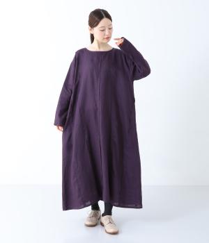 14番手リネンランダム切り替えワンピース(パープル-F)