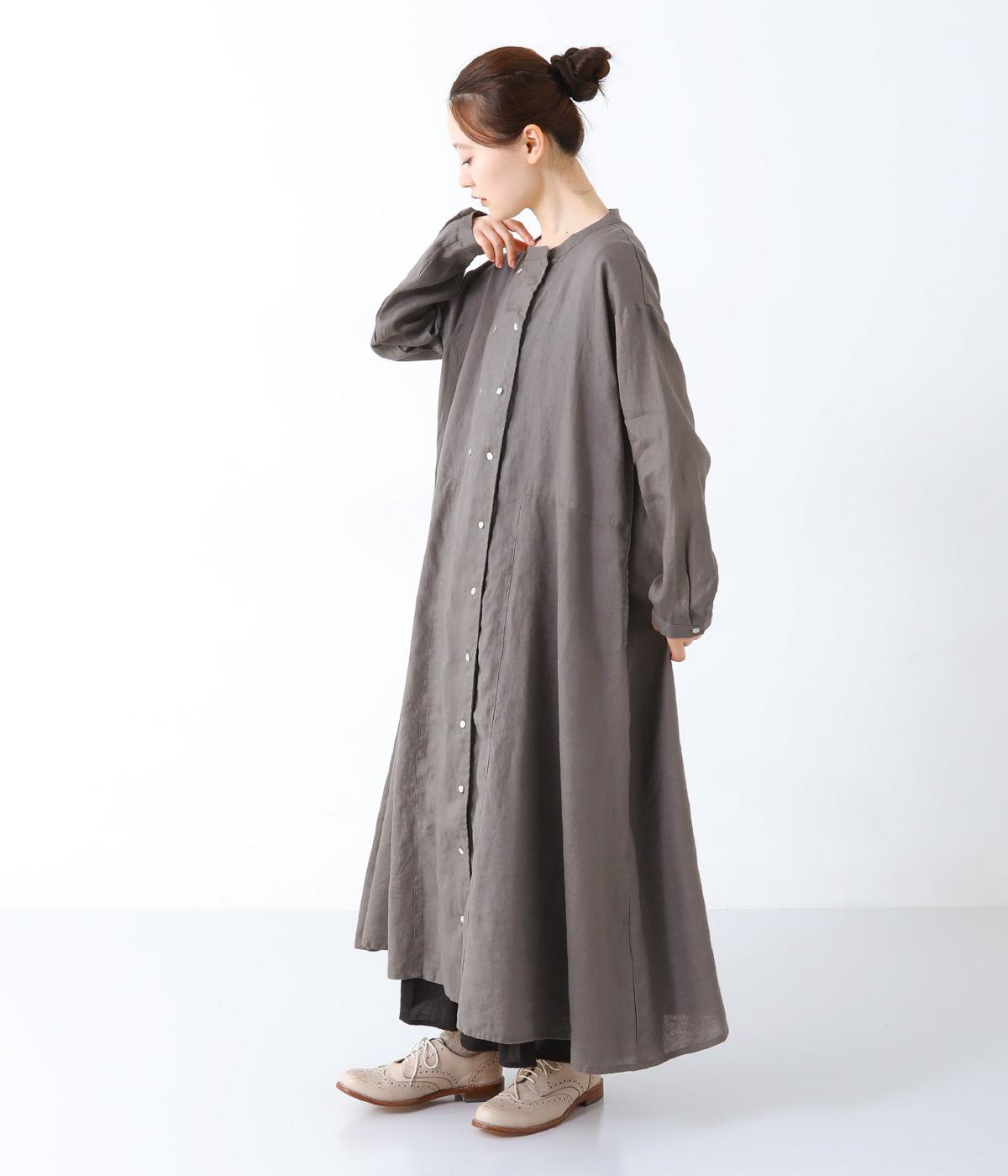 14番手リネンダブルボタン切り替えワンピース