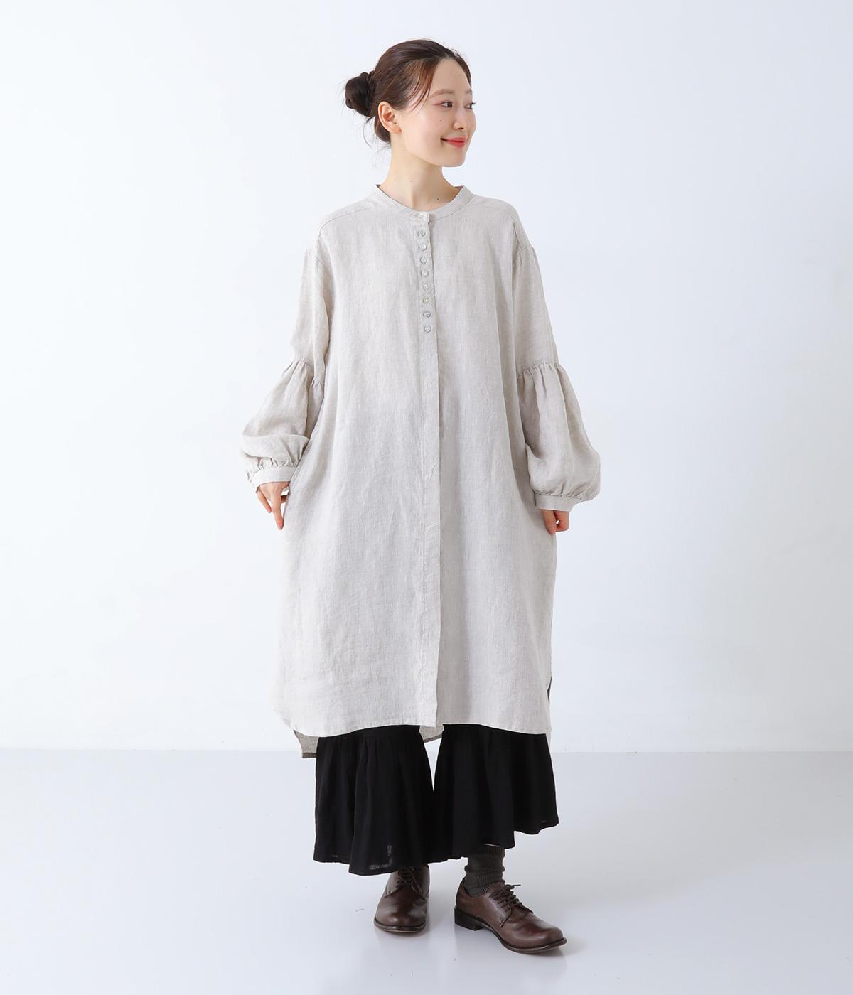 14番手リネンボリューム袖隠しボタンチュニック